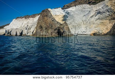 Picturesque Rocks Near Coast Of Island Milos, Greece