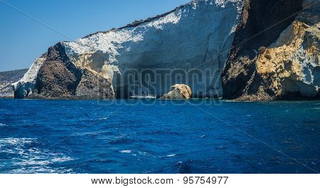 Picturesque Rocks Near Coast Of Island Milos, Greece