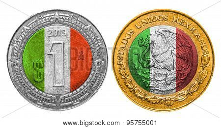 One Mexican Peso Flag in a coin