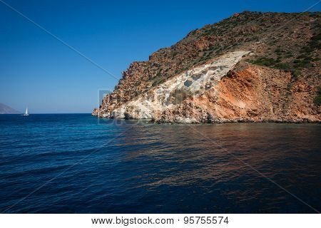 Picturesque Rocks Near Coast Of Island Milos, Greece