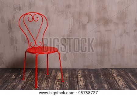 Red Metal Chair In Nterior Room