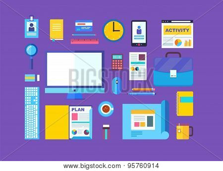 Modern Design Flat Icon Vector Collection Concept In Stylish Colors Of Business Workflow Items And E