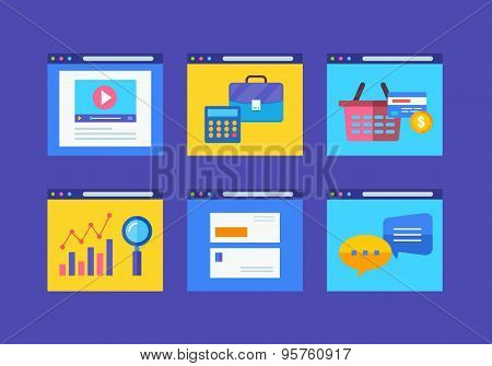 Modern Flat Icons Vector Collection In Simple Window Browser Of Web Business Communication And Finan