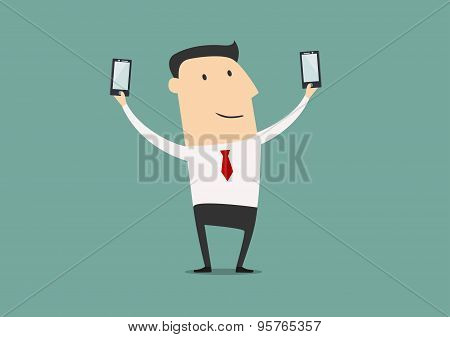Businessman makes two selfie shot