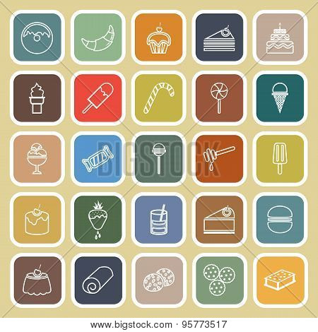 Dessert Line Flat Icons On Yellow Background