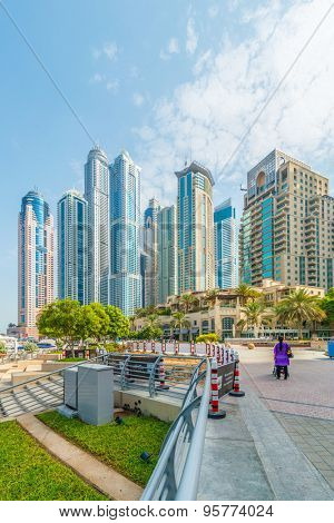 Dubai - AUGUST 9, 2014: Dubai Marina district on August 9 in UAE. Dubai is fastly developing city in Middle East