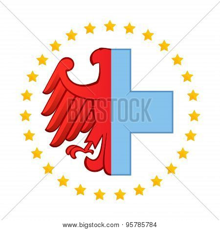 Germany Eagle And Medical Logo Icon Design Template With Red Cross
