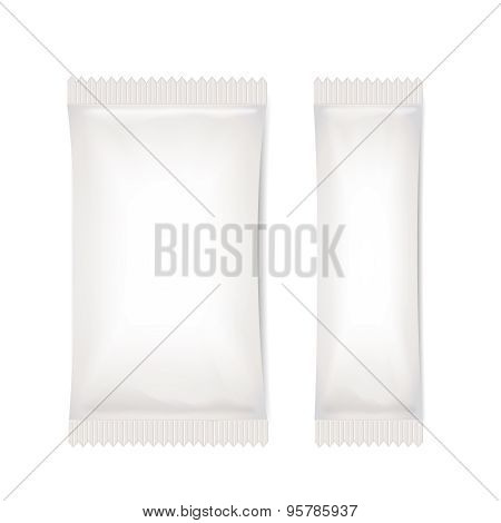 Two White Blank Foil Packaging Sachet Coffee, Salt, Sugar, Pepper Or Spices Stick Plastic Pack Ready