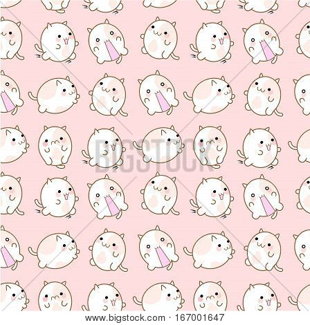 Pattern Of Cats With Different Emotions Handmade. Cute Emoticon Cat.