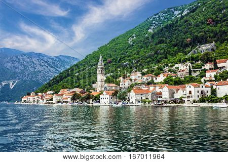 Perast town, Kotor bay, Montenegro, Adriatic sea.
