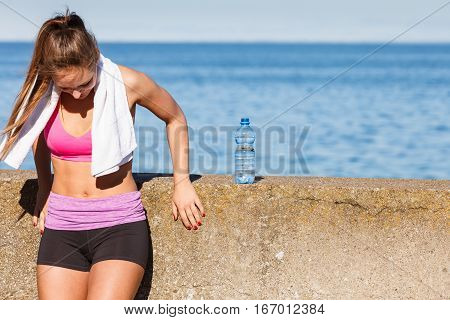 Woman Drinking Water After Sport Gym Outdoor