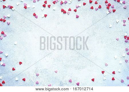 Valentine Day Background With Mini Hearts .top View With Space For Text.