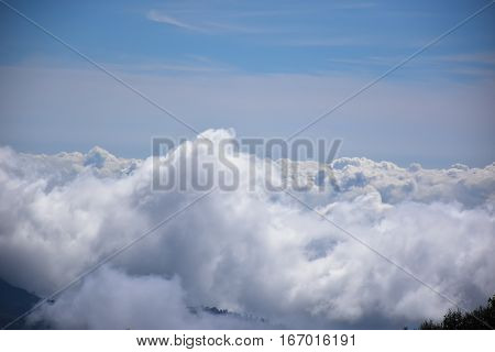 Blue Sky Thailand mountains in the mist and fog. Nature Sky Color Kio Mae Pan Chiang Mai Thailand.