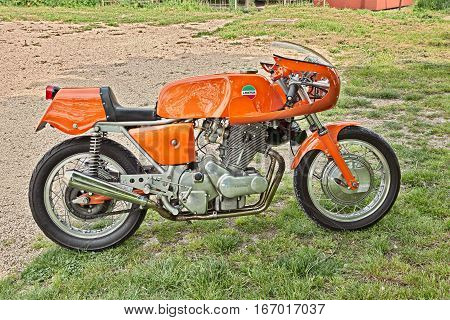 PIANGIPANE, RA, ITALY - APRIL 25: vintage Italian cafe racer sports bike Laverda 750 SFC in classic car and motorcycle rally 