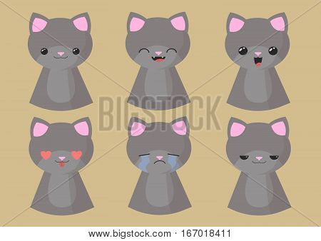 Animal slim design, emotion, face cat with beige background.
