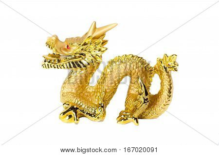 Golden traditional chinese dragon isolated on white background. Feng Shui statuette.