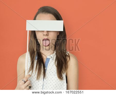 Woman Covering Eyes Studio Portrait Concept