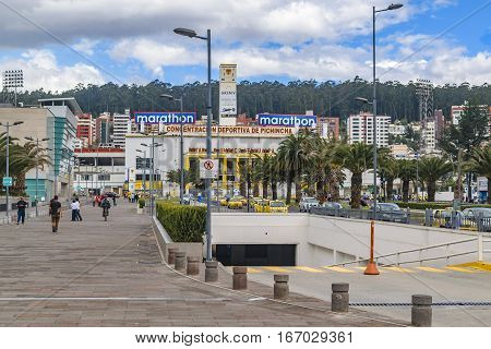 QUITO, ECUADOR, FEBRAURY - 2016 - Urban view of with Atahualpa stadium at background in Quito the capital of Ecuador South America.