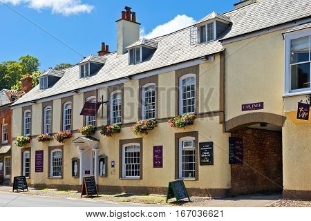 Minehead, Somerset, England - JULY 30: Dunster Castle Hotel on July 30, 2015 in Minehead, Somerset, UK. Located in National Park Dunster, 5-minute walk of St George's Church and Dunster Castle