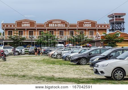 Tuaran,Sabah,Malaysia-Jan 22,2017:Sabandar Leisure Rides cowboy town in Tuaran,Sabah features are a 19th century American lodge,stables,restaurants,paddocks,riding trails & lots of horses