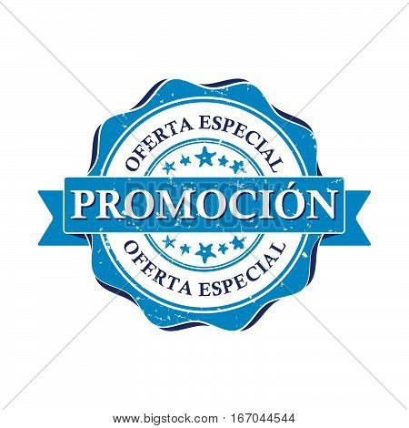 Promotion. Special offer - Spanish business printable stamp (Promotion. Oferta especial). CMYK colors used
