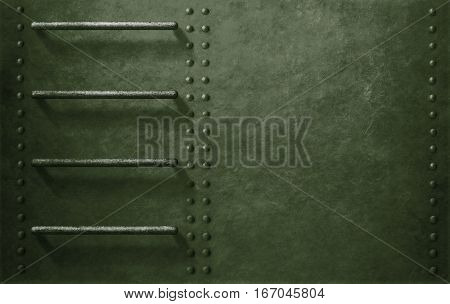 green metal military vehicle side background with stairs