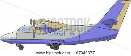 Modern passenger blue aircraft with turboprop engine.