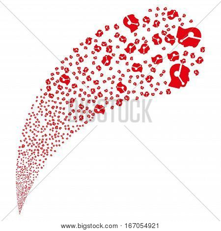 Call Center Operator random source stream. Vector illustration style is flat red iconic symbols on a white background. Object fountain constructed from pictograms.