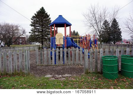 MANCELONA, MICHIGAN / UNITED STATES - NOVEMBER 27, 2016: Children may play in the Kids Imagination Dream Site Family Park, near downtown Mancelona.