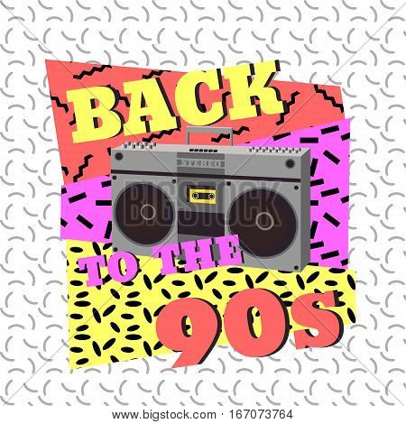 Back to the 90s. Tape recorder geometric elements. Vector illustration in memphis style.
