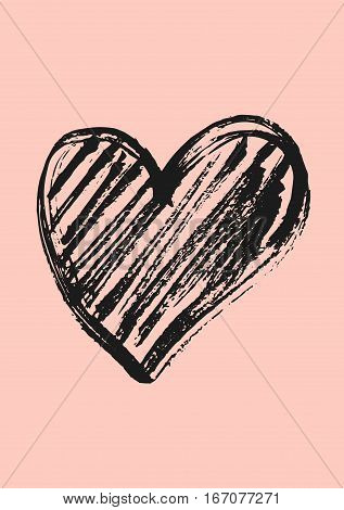 Happy Valentine's Day Card. Hand Drawn Elements By Brush. Vector Illustration