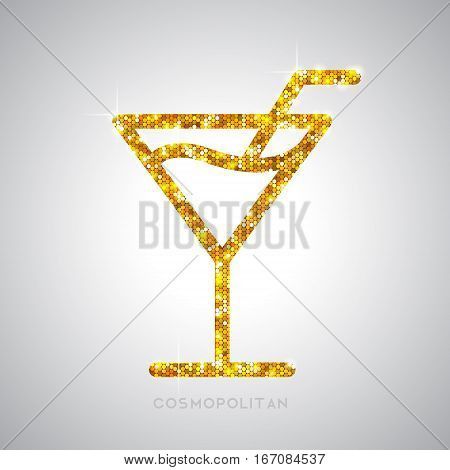 Vector illustration of golden cocktail flat icon design. Cosmopolitan