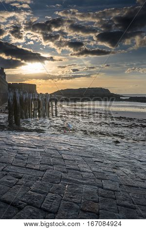 Sunset on the Eventail beach in Saint-Malo, Bretagne France