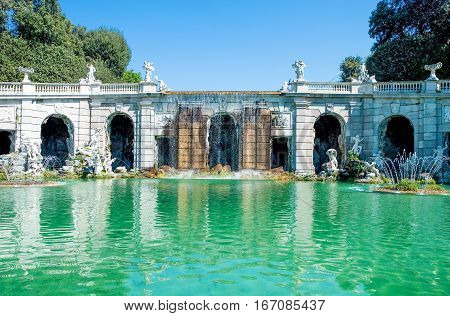 Caserta, Italy - March 9,2008: A fountain in the park of the Royal Palace