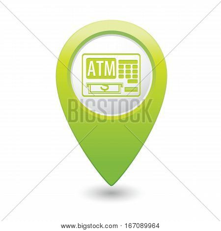 Map pointer with ATM cashpoint icon. Vector illustration