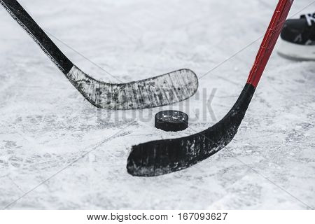 close-up with the puck during the game