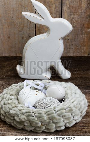 Easter eggs hunt - Bunny with nest of eggs