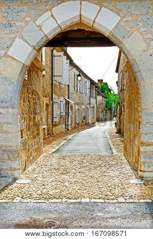 Deserted Street of the French City in Lemousin