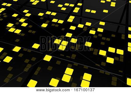 Perspective Surfaces With Random Glowing Tiles