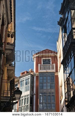 Leon (Castilla y Leon Spain): historic buildings in Calle Cardiles with the typical verandas