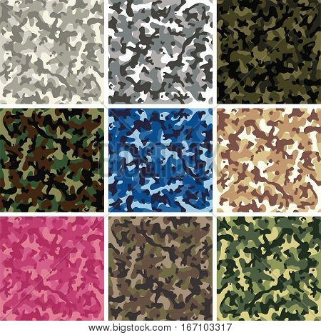 vector collection of seamless background patterns of colorful camouflage design