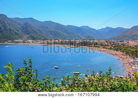 Scenic view on bay of Icmeler suburb of Marmaris resort town in Turkey