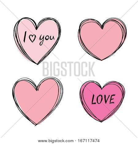 Hand drawn heart frame. Cute sloppy outlines, fresh pink color. Moved fill. EPS10