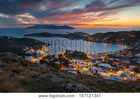 Harbour of Ios island and Sikinos island in the distance.