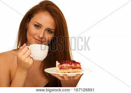 Strawberry Cake - Wman Eats Sweet Dessert Isolated