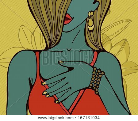 Hand drawn portrait of a beautiful sensual woman. Illustration in vector format