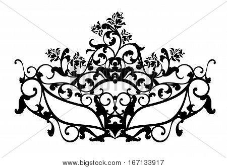 elegant carnival mask with rose flowers for masquerade ball - black and white vector design