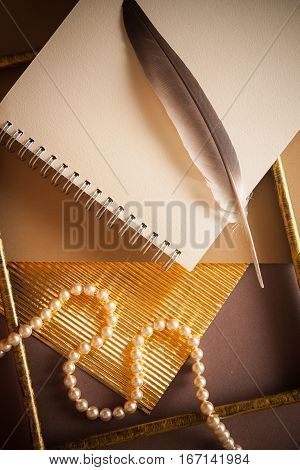 old vintage background with dark papers and golden surfaces