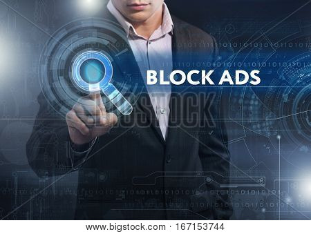 Business, Technology, Internet And Network Concept. Business Man Working On The Tablet Of The Future