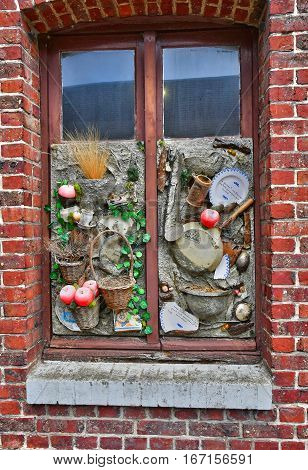 Cleres France - june 23 2016 : a funny window in the village center
